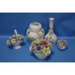 A COALPORT 'KOWLOON' GINGER JAR WITH MATCHING VASE TOGETHER WITH TWO ROYAL DOULTON POSIES AND A