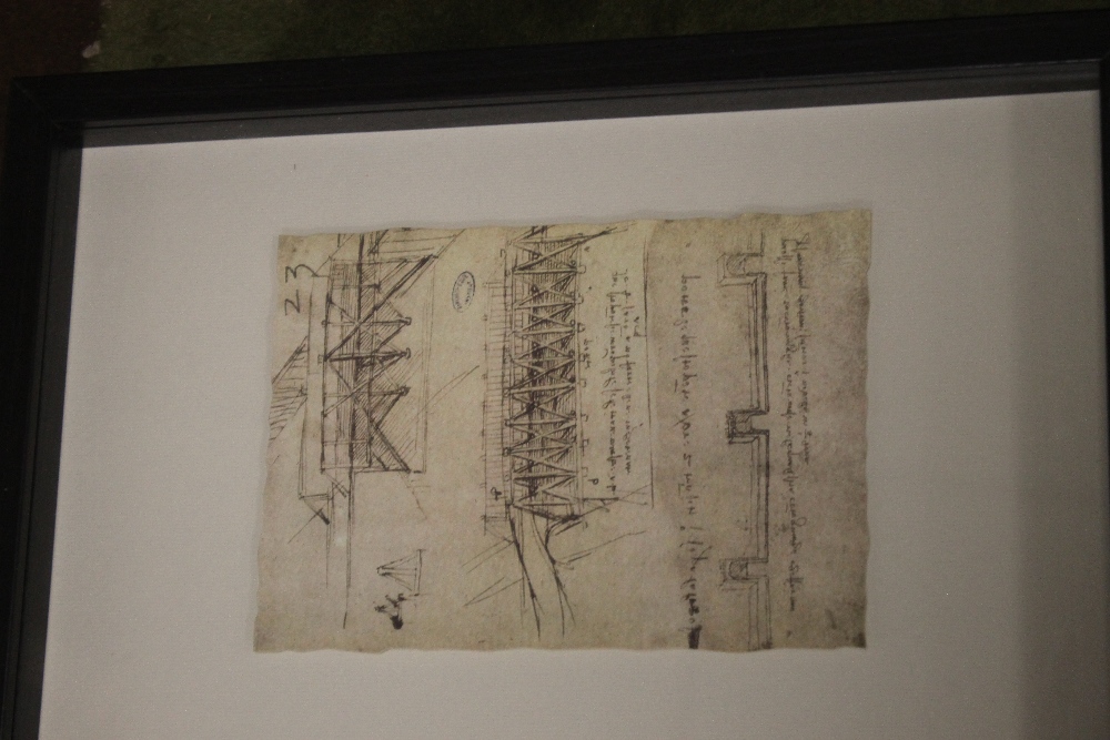 A FRAMED AND GLAZED REPRODUCTION PICTURE OF DRAWINGS AFTER LEONARDO DA VINCI OF WING MECHANISMS - Image 4 of 5