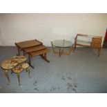 FOUR ITEMS TO INCLUDE: A CHIPPY HEATH SEAT, A G PLAN TEAK LARGE NEST OF TABLES, A KIDNEY SHAPED NEST