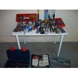 A SELECTION OF TOOLS TO INCLUDE SCREWS AND TOOL BOXES.