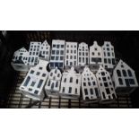 A TRAY CONTAINING FOURTEEN KLM BOLS DELFT PORCELAIN HOUSES