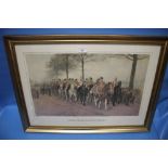 A FRAMED AND GLAZED PRINT TITLED 'THE BAND OF HER MAJESTY'S FIRST LIFEGUARDS, HYDE PARK'
