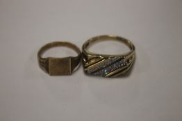 A 9 CT GOLD SIGNET RING WITH ANOTHER SMALLER, W 6.2 g