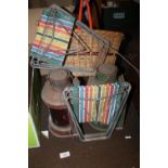 TWO VINTAGE LAMPS, TWO WICKER BASKETS ETC.