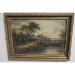 AN OIL ON CANVAS OF A RIVER SCENE SIGNED E. HONTON