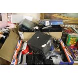 A QUANTITY OF SUNDRIES TO INCLUDE COMPUTER KEYBOARDS, SPEAKER SYSTEMS, PAPER SHREDDER, CD TRAVEL KIT