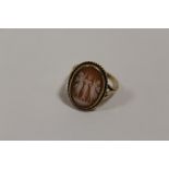 A HALLMARKED 9 CARAT GOLD THREE GRACES CAMEO RING