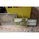 A FRAMED AND GLAZED WATERCOLOUR OF A STREET SCENE SIGNED MARQUIS TOGETHER WITH ANOTHER WATERCOLOUR