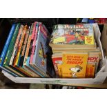 A BOX OF VINTAGE ANNUALS AND MANUALS ETC.