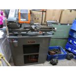A MYFORD SUPER 7 METALWORKING LATHE ON CABINET, with single phase motor, one x four jaw chuck and