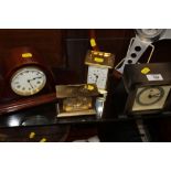 AN ART DECO TEMCO ELECTRIC MANTEL CLOCK TOGETHER WITH A BRASS BAYARD FRENCH CARRIAGE CLOCK, A