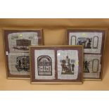 THREE FRAMED AND GLAZED EGYPTIAN PAPYRUS PICTURES