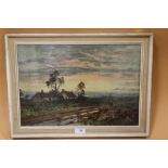 A FRAMED OIL ON BOARD OF FIGURES ON A RURAL PATH SIGNED D SHERRIN