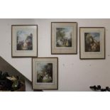 A SET OF FOUR FRAMED AND GLAZED PRINTS DEPICTING CLASSICAL SCENES WITH FIGURES SIGNED LOWER RIGHT