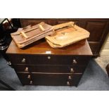 A MODERN FOUR DRAWER CHEST OF DRAWERS TOGETHER WITH 2 VINTAGE SATCHELS