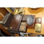 A COLLECTION OF WOODEN TRINKET BOXES TOGETHER WITH TWO VINTAGE TINS ETC (8)