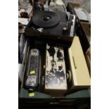 A TRAY OF MOSTLY VINTAGE RADIOS, TOGETHER WITH A SMALL FIDELITY RECORD PLAYER