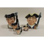 THREE GRADUATING ROYAL DOULTON CHARACTER JUGS FROM WILLIAMSBURG - GUNSMITH, consisting of small