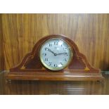 AN INLAID MAHOGANY LEON HATOT ATO BATTERY OPERATED MANTLE CLOCK c1930, with rear door section for