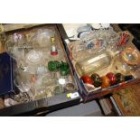 TWO TRAYS OF ASSORTED GLASSWARE TO INCLUDE A SODA SYPHON