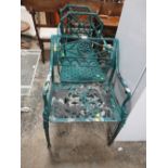 A PAIR OF CAST ALUMINIUM CHAIRS TOGETHER WITH ANOTHER (3)