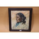 TONY DAVIS (XX). Portrait study of a native American Indian, signed lower right, oil on board,