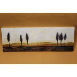 A LARGE MODERN OIL ON CANVAS OF A LANDSCAPE AND TREES INDISTINCTLY SIGNED LOWER RIGHT