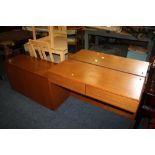 A RETRO TEAK DRESSING TABLE TOGETHER WITH A BLANKET BOX