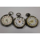THREE ANTIQUE SILVER FOB WATCHES