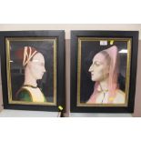A PAIR OF FRAMED AND GLAZED PORTRAIT ACRYLIC ON BOARD STUDIES ENTITLED 'LAURA' AND 'ANNA'