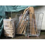 THREE CAGES OF ASSORTED VENETIAN BLINDS, ROLLER BLINDS AND WALLPAPER