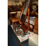 A CHEVAL MIRROR AND TWO COFFEE TABLES ETC