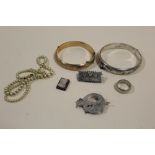 A BAG OF ASSORTED JEWELLERY TO INC ROLLED GOLD AND SILVER BANGLES