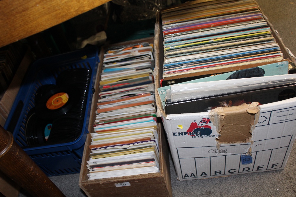 A BOX OF LP RECORDS, TWO INCLUDE TEARS FOR FEARS, BILLY JOEL ETC. TOGETHER WITH TWO BOXES OF 7"