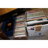 A BOX OF LP RECORDS, TWO INCLUDE TEARS FOR FEARS, BILLY JOEL ETC. TOGETHER WITH TWO BOXES OF 7"