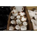 A ROYAL ALBERT OLD COUNTRY ROSES CHINA SIX PERSON TEA SET Condition Report:The teapot has a chip