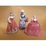 TWO SMALL COALPORT FIGURES TOGETHER WITH A ROYAL DOULTON ANNETTE FIGURE A/F