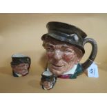 THREE GRADUATING ROYAL DOULTON CHARACTER JUGS - PADDY, consisting of miniature, small and large, H