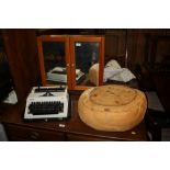 AN EASTERN POUFFE, PINE CABINET AND VINTAGE TYPEWRITER