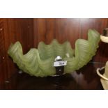 AN ART DECO SHELL SHAPED GREEN GLASS CHROME EFFECT LIGHT SHADE