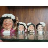 FOUR ROYAL DOULTON MUSKETEER CHARACTER JUGS, consisting of large Porthos D6440, and medium Athos