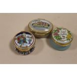 THREE HALCYON DAYS ENAMEL PILL BOXES