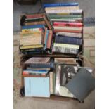 TWO TRAYS OF VINTAGE BOOKS TO INC A SELECTION OF EARLY LOCAL HISTORY BOOKS, HISTORY AND VARIOUS