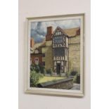 A FRAMED OIL ON CANVAS DEPICTING A TUDOR BUILDING, SIGNED A.S. PHILLIPS 1975