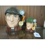 ROYAL DOULTON CHARACTER JUGS - THE SLEUTH D6631 AND D6635, tallest H20.5 cm and having a brown