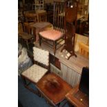 A MAHOGANY DUMB WAITER, BEDROOM CHAIR, OCCASIONAL TABLE ETC (5)