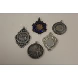 FIVE HALLMARKED SILVER FOBS