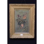 AN ANTIQUE GILT FRAMED OIL ON CANVAS STILL LIFE STUDY OF FLOWERS