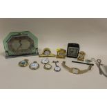 A COLLECTION OF ASSORTED CLOCKS, POCKET AND WRIST WATCHES ETC.
