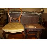 AN ANTIQUE BEDROOM CHAIR TOGETHER WITH A SMALL OAK STOOL (2)